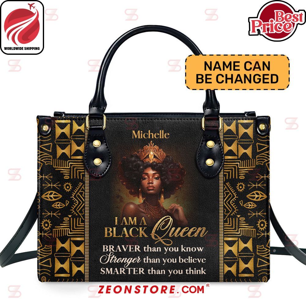 I Am A Black Queen Leather Handbag