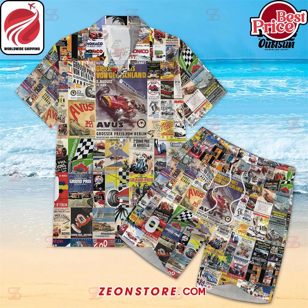 Racing Collage Hawaiian Shirt Short