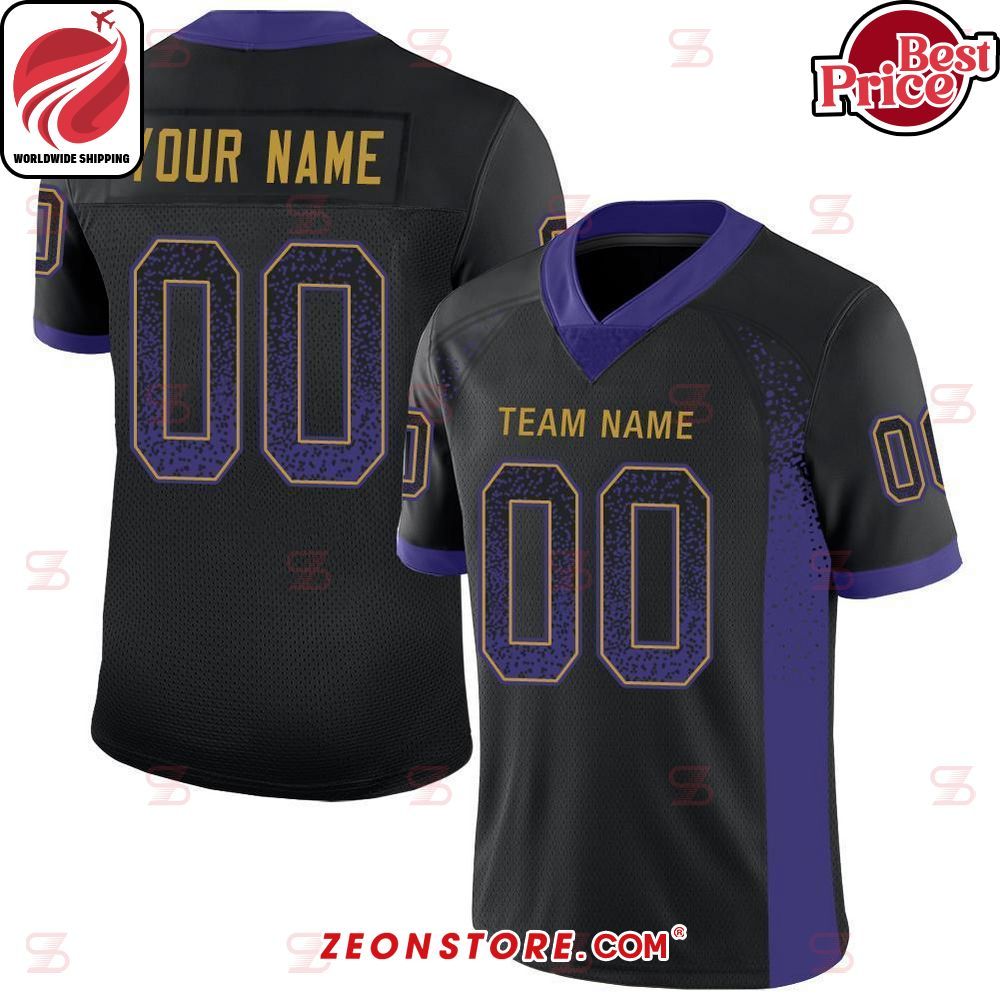 Black Purple Old Gold Custom Football Jersey