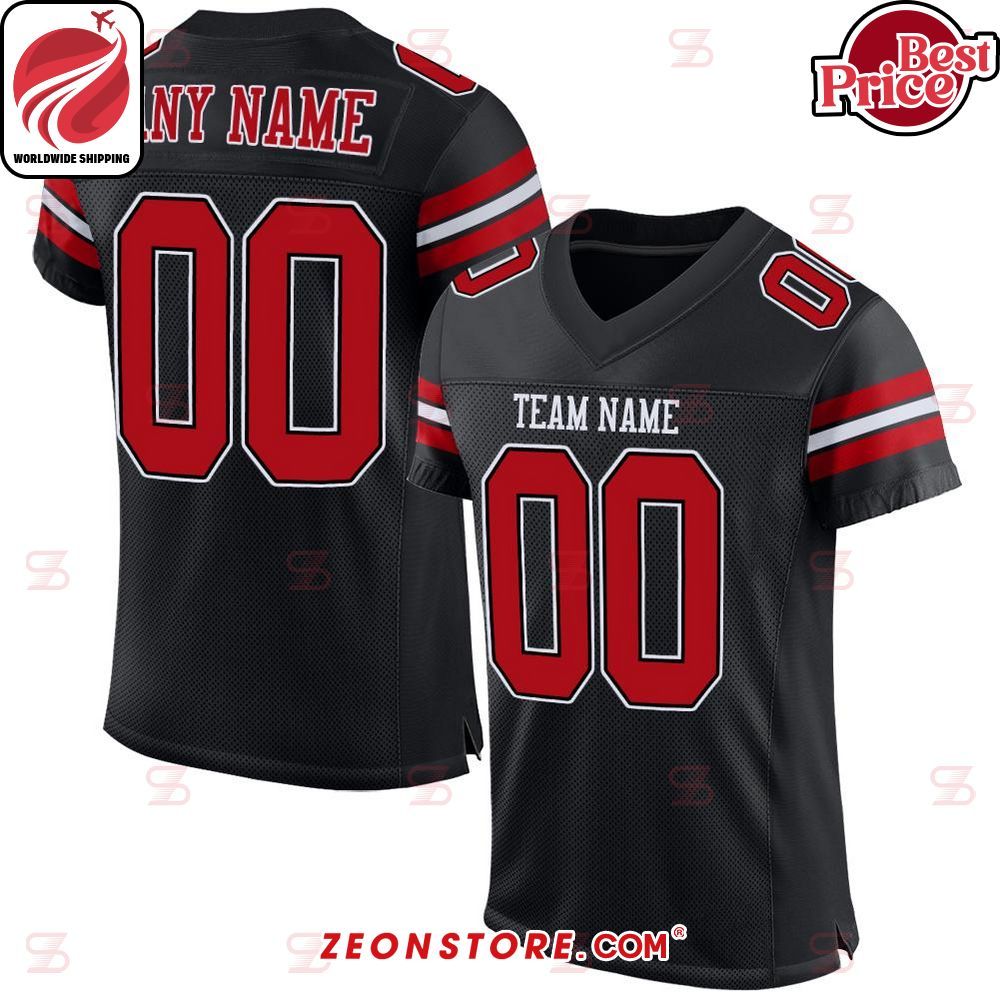 Black Red White Authentic Custom Football Jersey