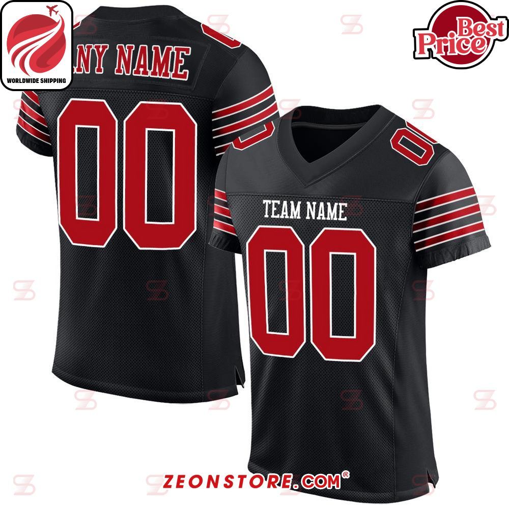 Black Red White Authentic Personalized Football Jersey