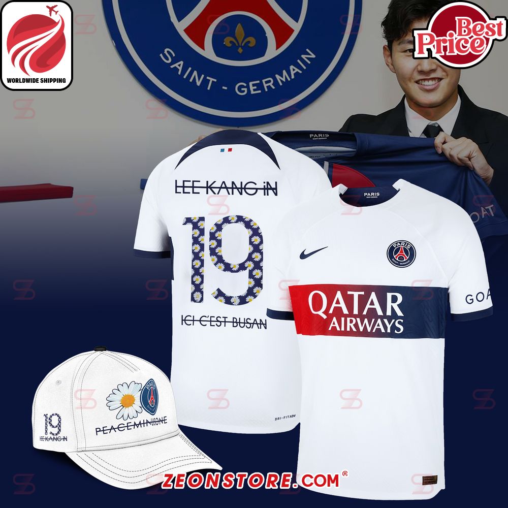 G-Dragon Lee Kang In Paris Saint Germain Qatar Airways White Football Jersey Cap