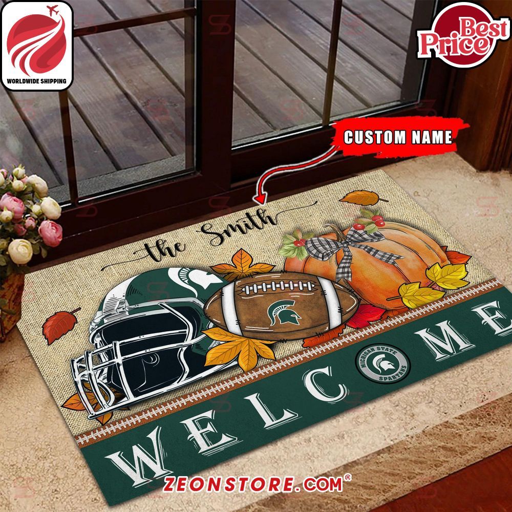 NCAA Michigan State Spartans Welcome Fall Football Custom Doormat