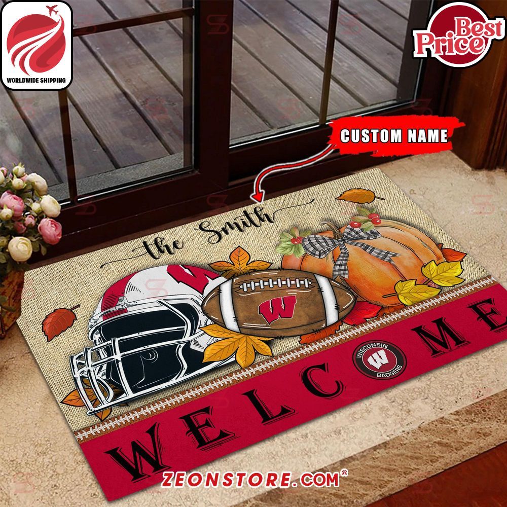NCAA Wisconsin Badgers Welcome Fall Football Custom Doormat