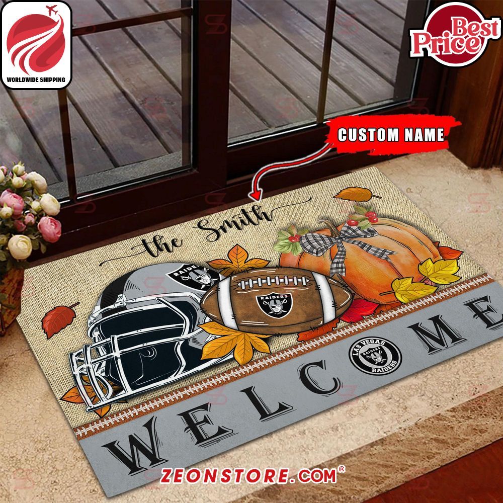 NFL Las Vegas Raiders Welcome Fall Football Custom Doormat