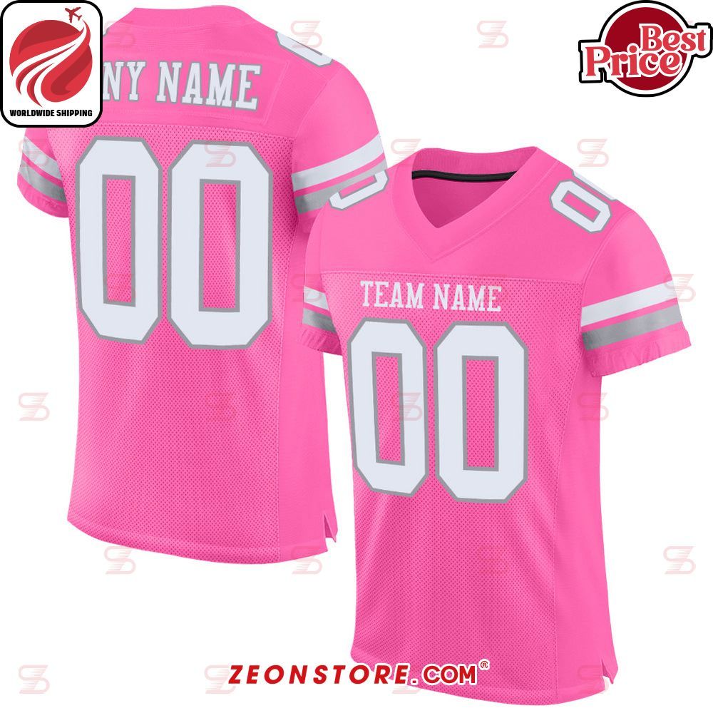 Pink White Light Gray Authentic Custom Football Jersey