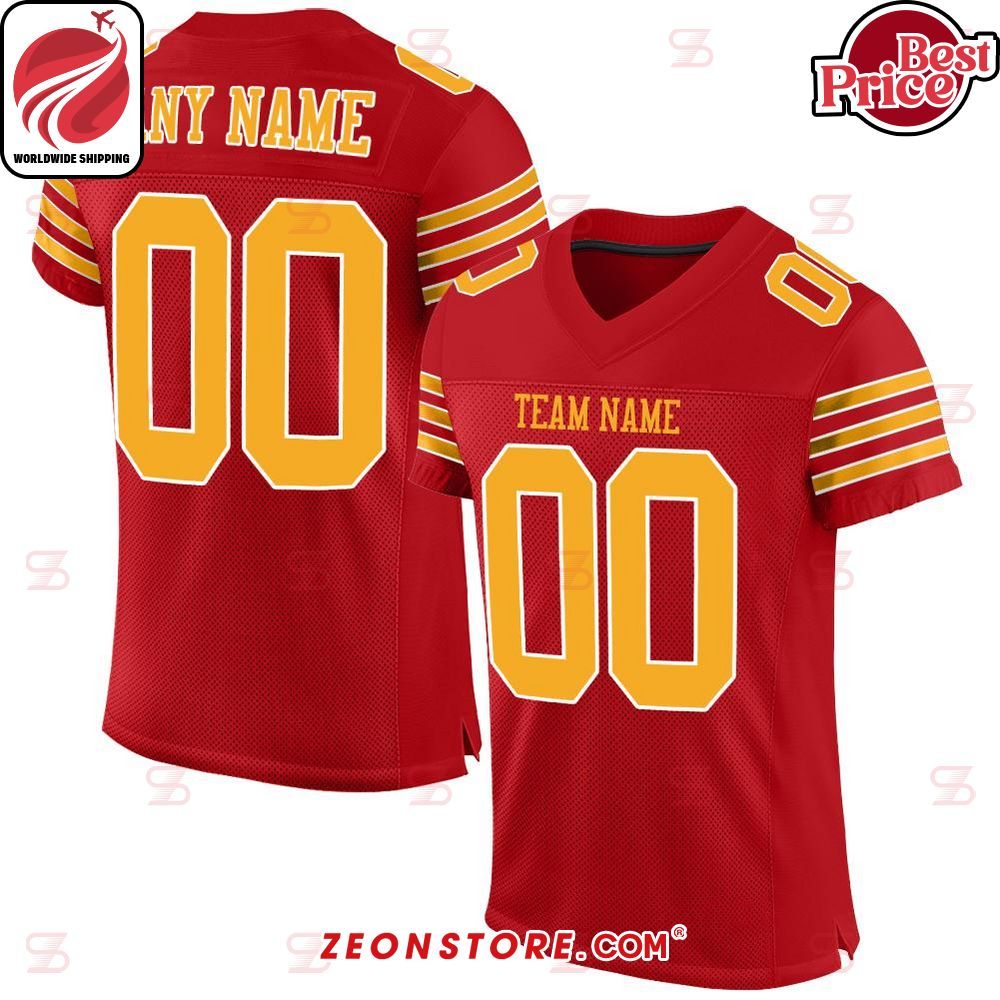 Red Gold White Authentic Custom Football Jersey
