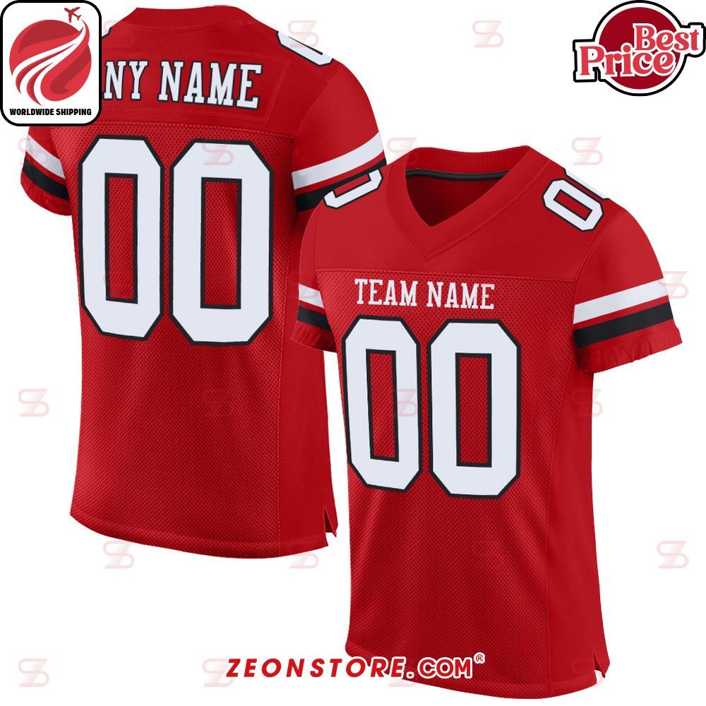 Red White Black Authentic Custom Football Jersey