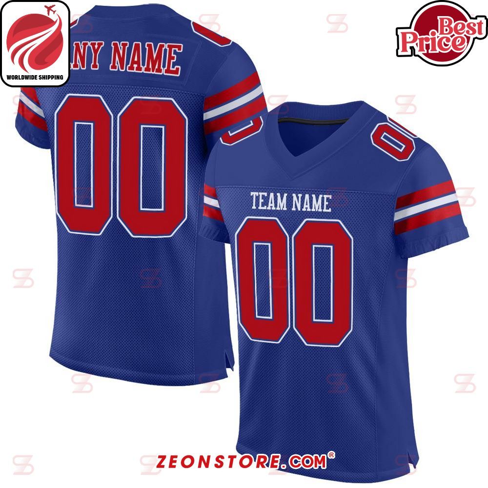 Royal Red White Authentic Custom Football Jersey
