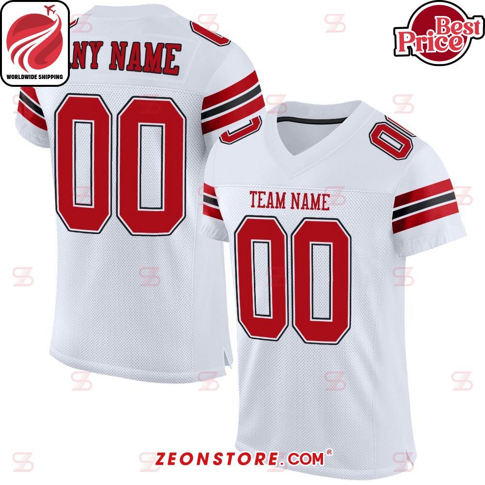 White Red Black Authentic Custom Football Jersey