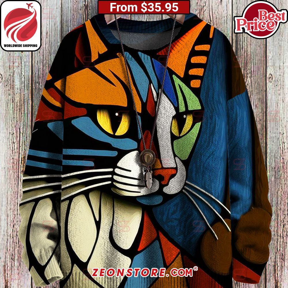 Abstract Art Cat Multicolor Sweater