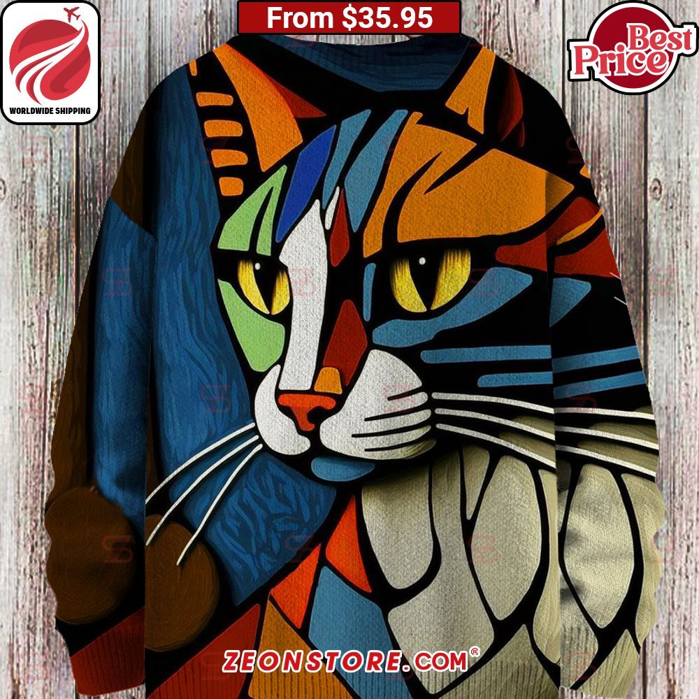 Abstract Art Cat Multicolor Sweater