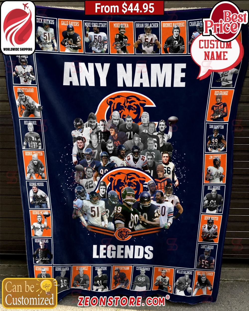 Chicago Bears Legends Custom Blanket