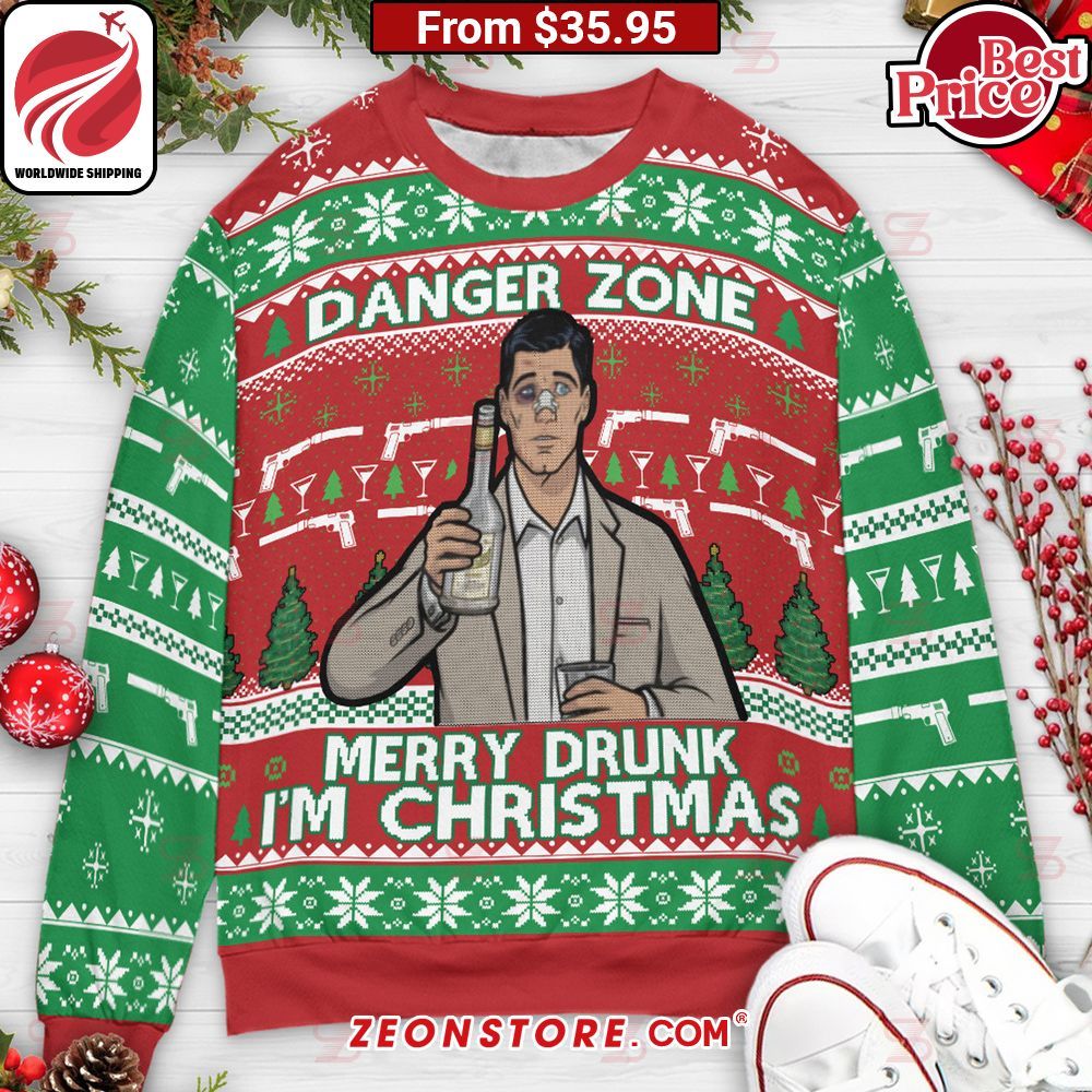 Danger Zone Merry Drunk I'm Christmas Sterling Archer Ugly Christmas Sweater