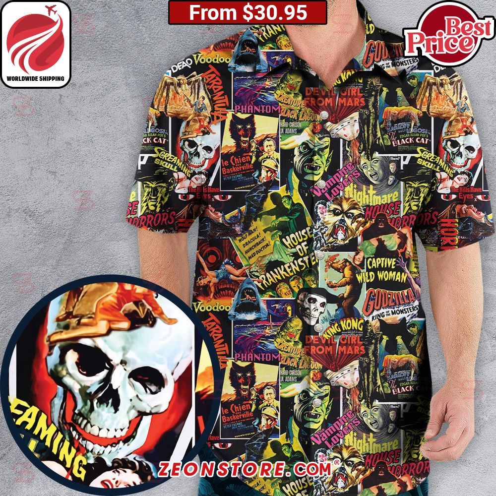 Fright Night Halloween Retro Horror Characters Collage Hawaiian Shirt