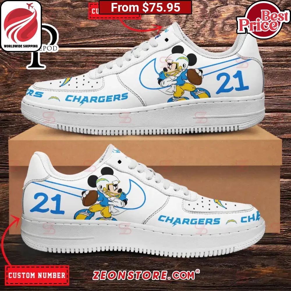 Los Angeles Chargers NFL Mickey Mouse Custom Nike Air Force 1 Sneaker