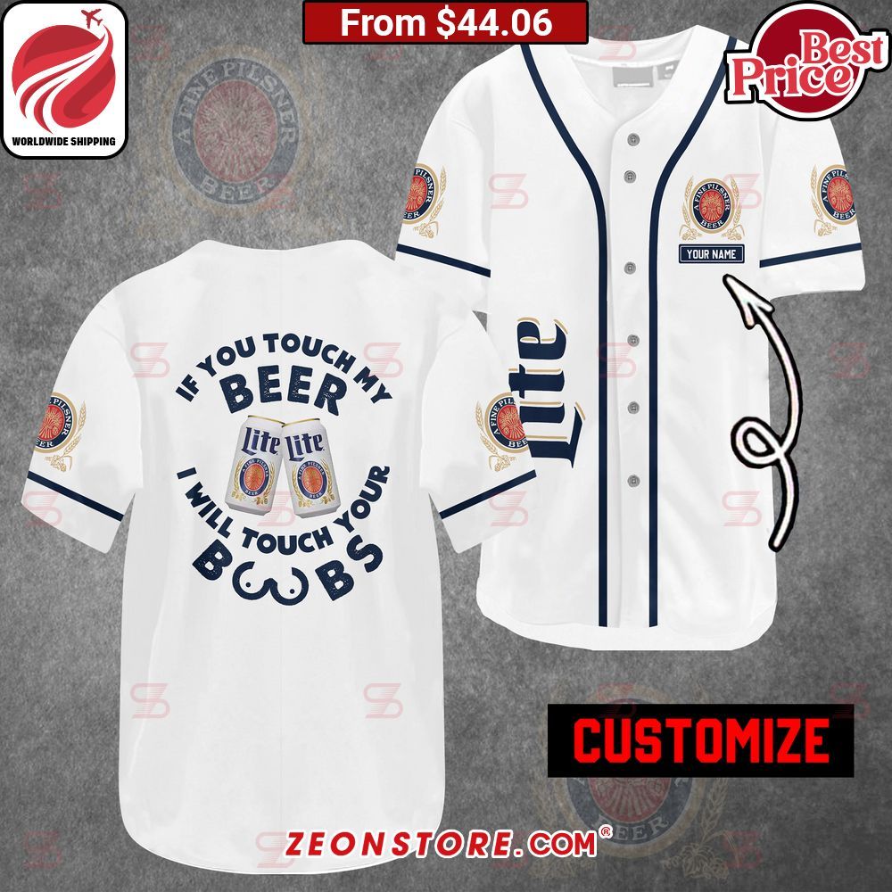 Miller Lite If You Touch My Beer Custom Baseball Jersey