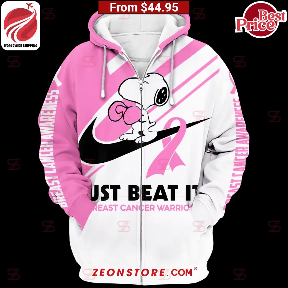 Snoopy Just Beat It Breast Cancer Warrior Nike Hoodie, Zip Hoodie