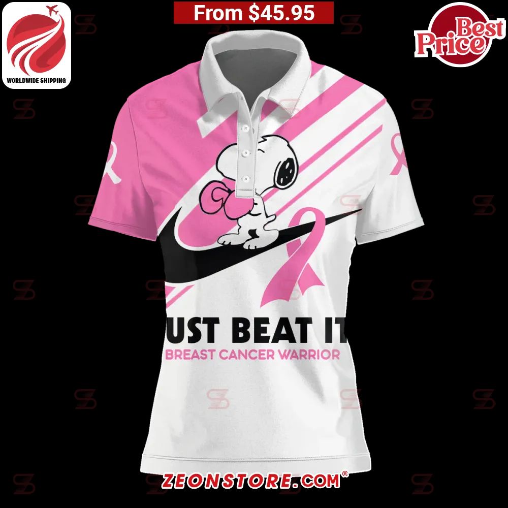 Snoopy Just Beat It Breast Cancer Warrior Nike Polo Shirt