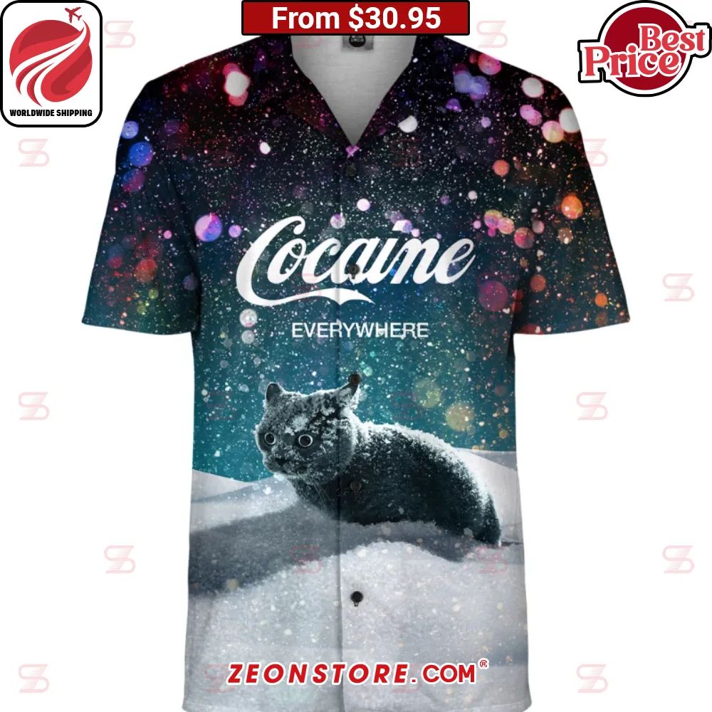 Snow Black Cat Cocaine Everywhere Hawaiian Shirt