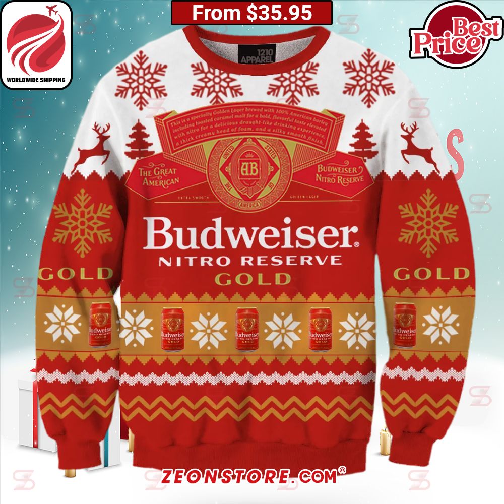 Budweiser Nitro Reserve Gold Christmas Sweater