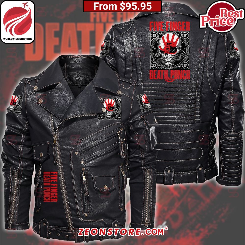 Five Finger Death Punch Belt Solid Zip Locomotive Leather Jacket