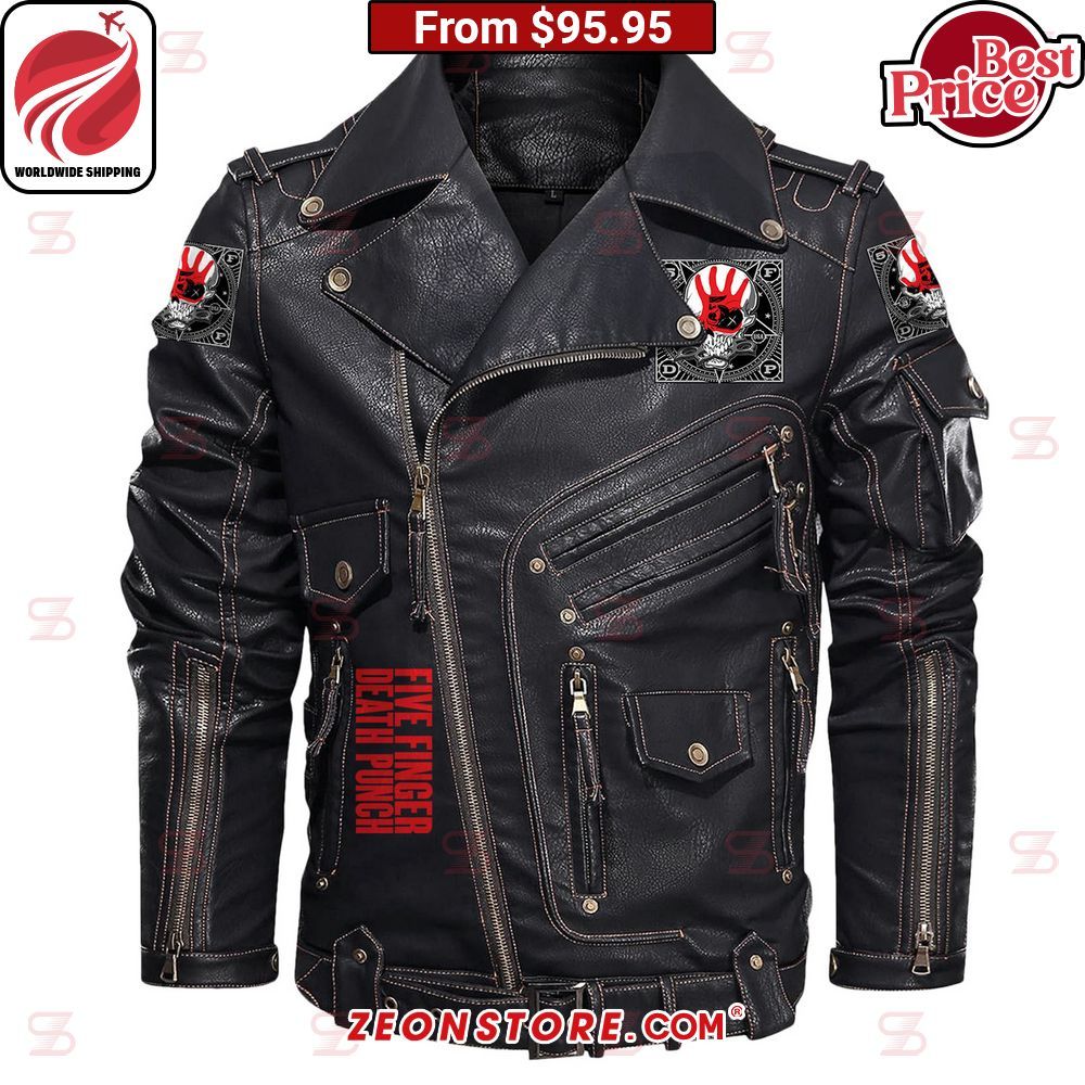 Five Finger Death Punch Belt Solid Zip Locomotive Leather Jacket