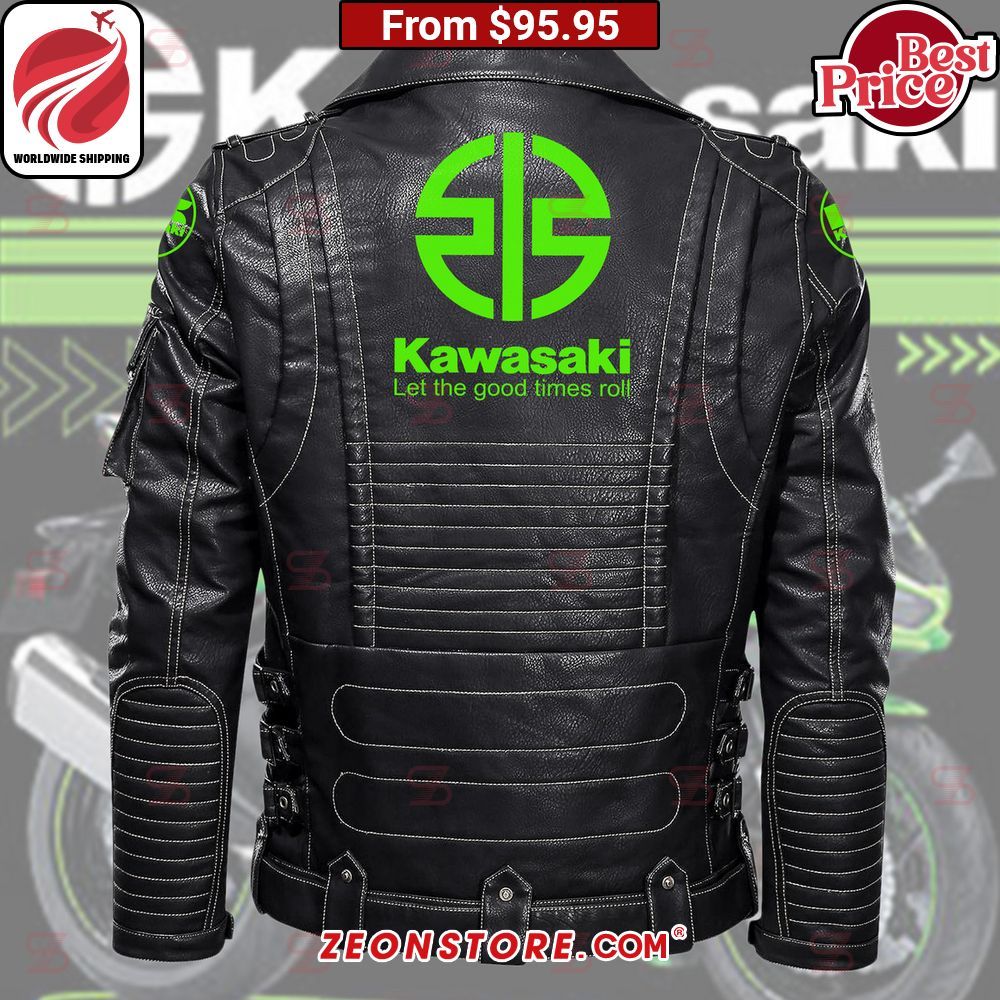 Kawasaki Let the Good Times Roll Belt Solid Zip Locomotive Leather Jacket