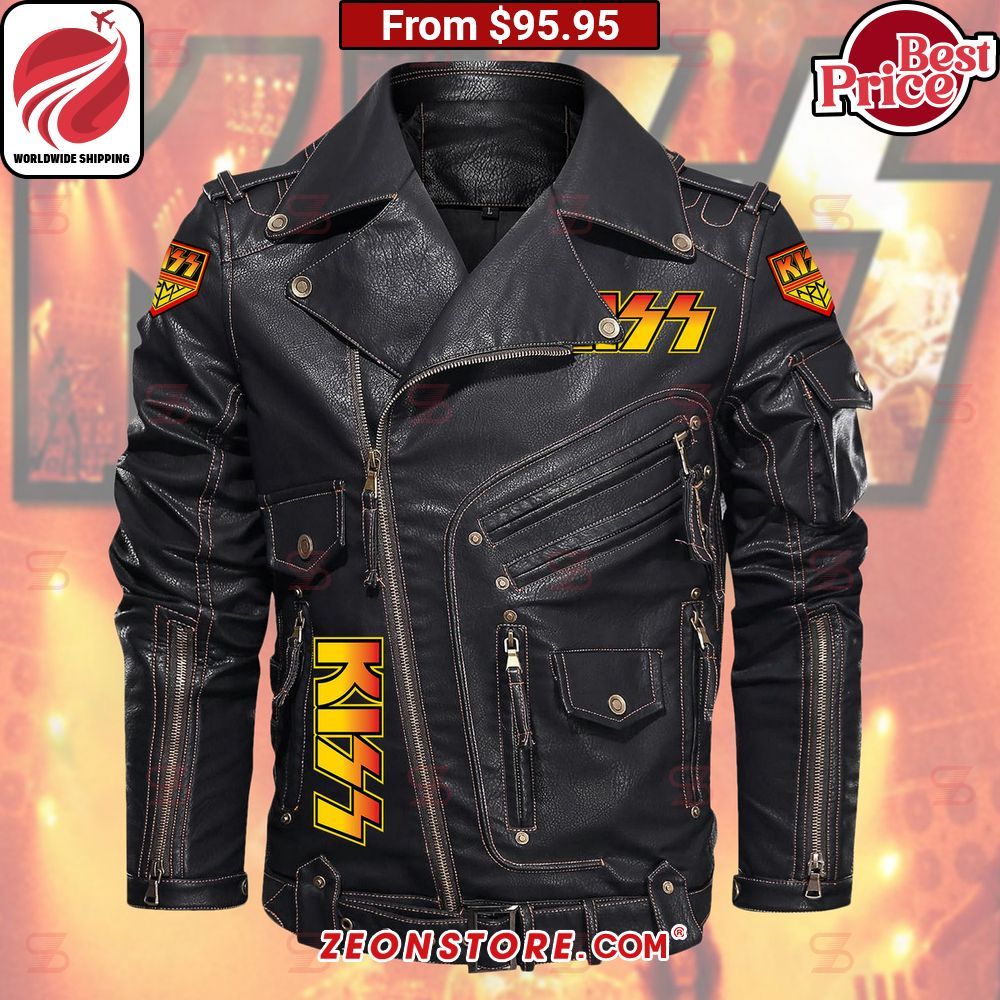 Kiss Army Belt Solid Zip Locomotive Leather Jacket