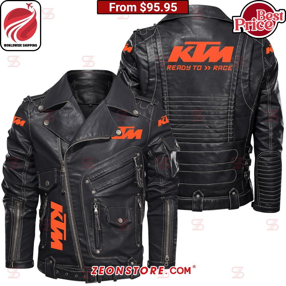 KTM Ready to Race Belt Solid Zip Locomotive Leather Jacket