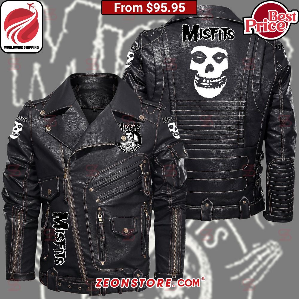 Misfits Want Your Skulls Belt Solid Zip Locomotive Leather Jacket