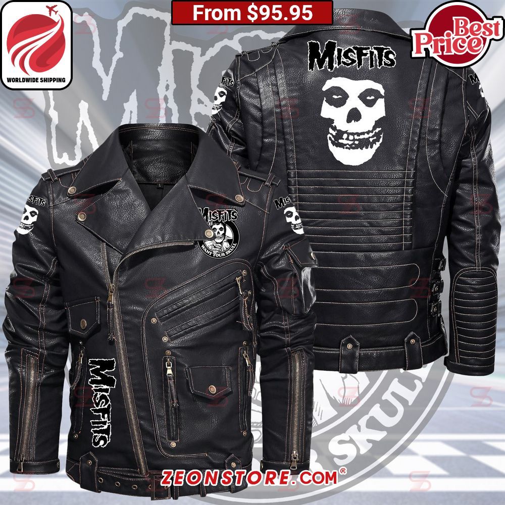 Misfits Want Your Skulls Belt Solid Zip Locomotive Leather Jacket