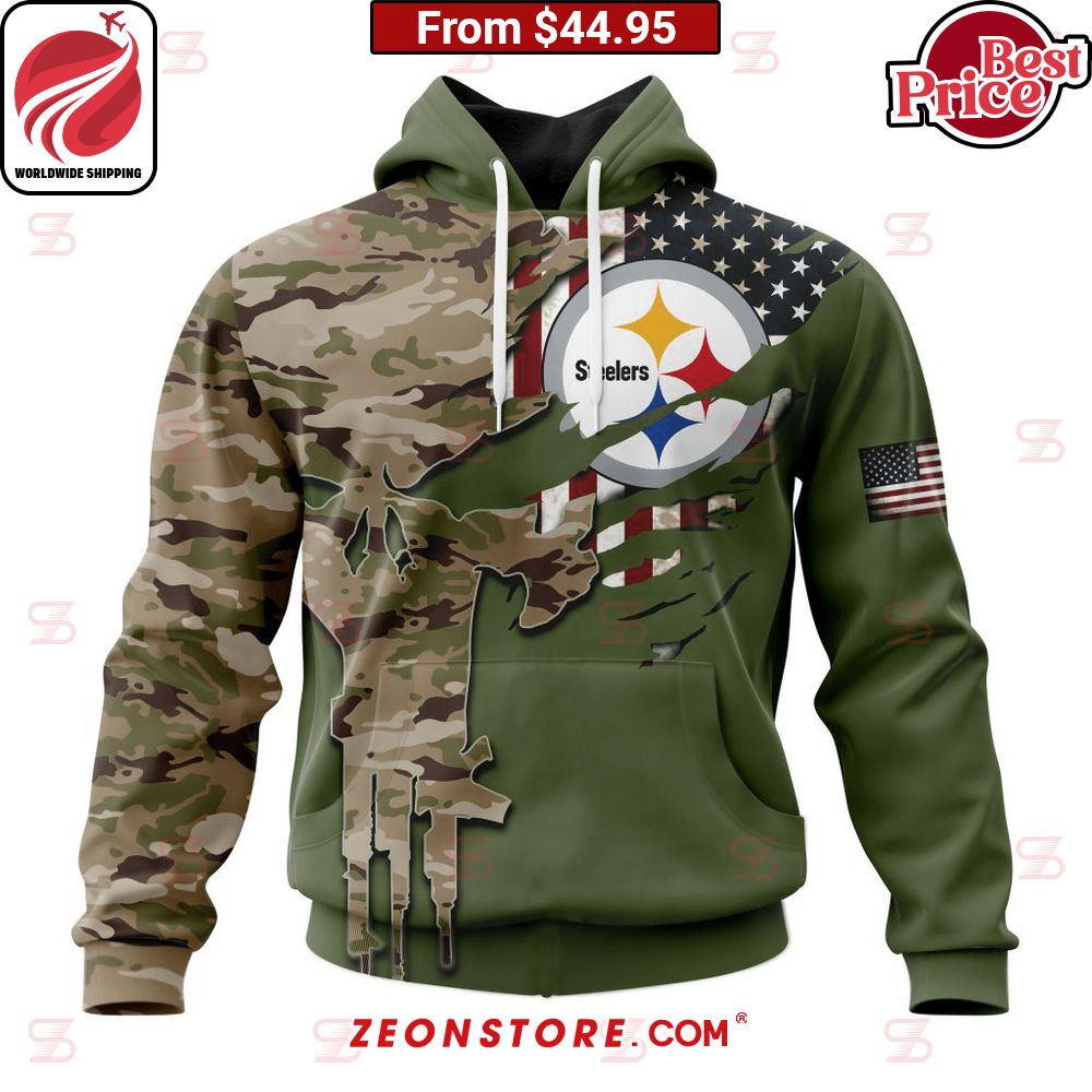 Pittsburgh Steelers Veterans Punisher Skull Camo Hoodie - Zeonstore ...