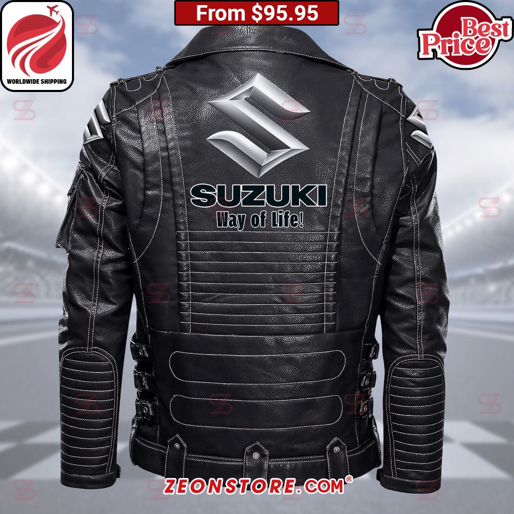 Suzuki Way of Life Belt Solid Zip Locomotive Leather Jacket