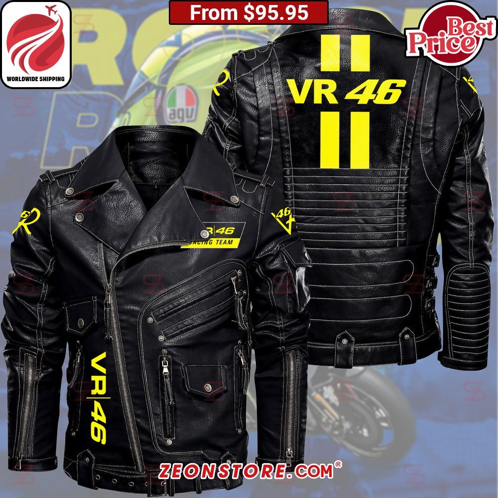 Vr46 Racing Team Belt Solid Zip Locomotive Leather Jacket