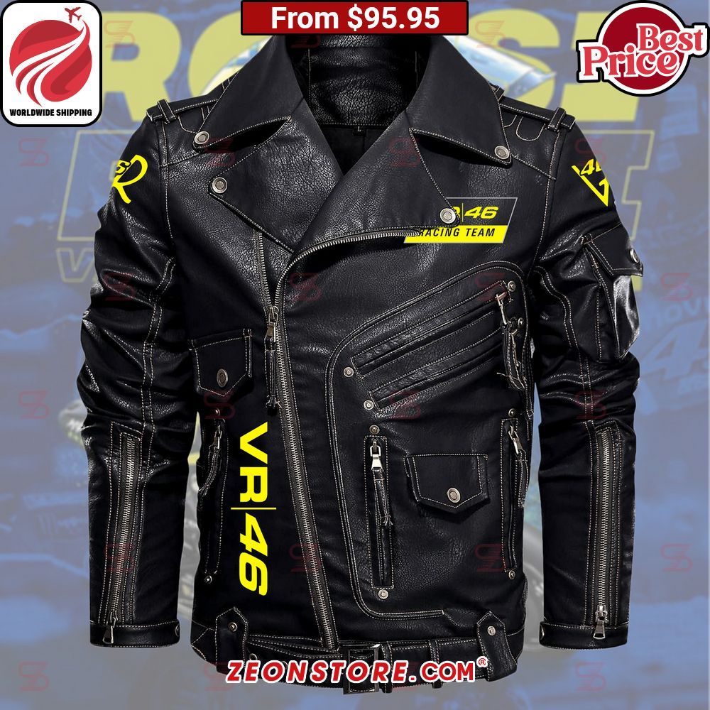 Vr46 Racing Team Belt Solid Zip Locomotive Leather Jacket