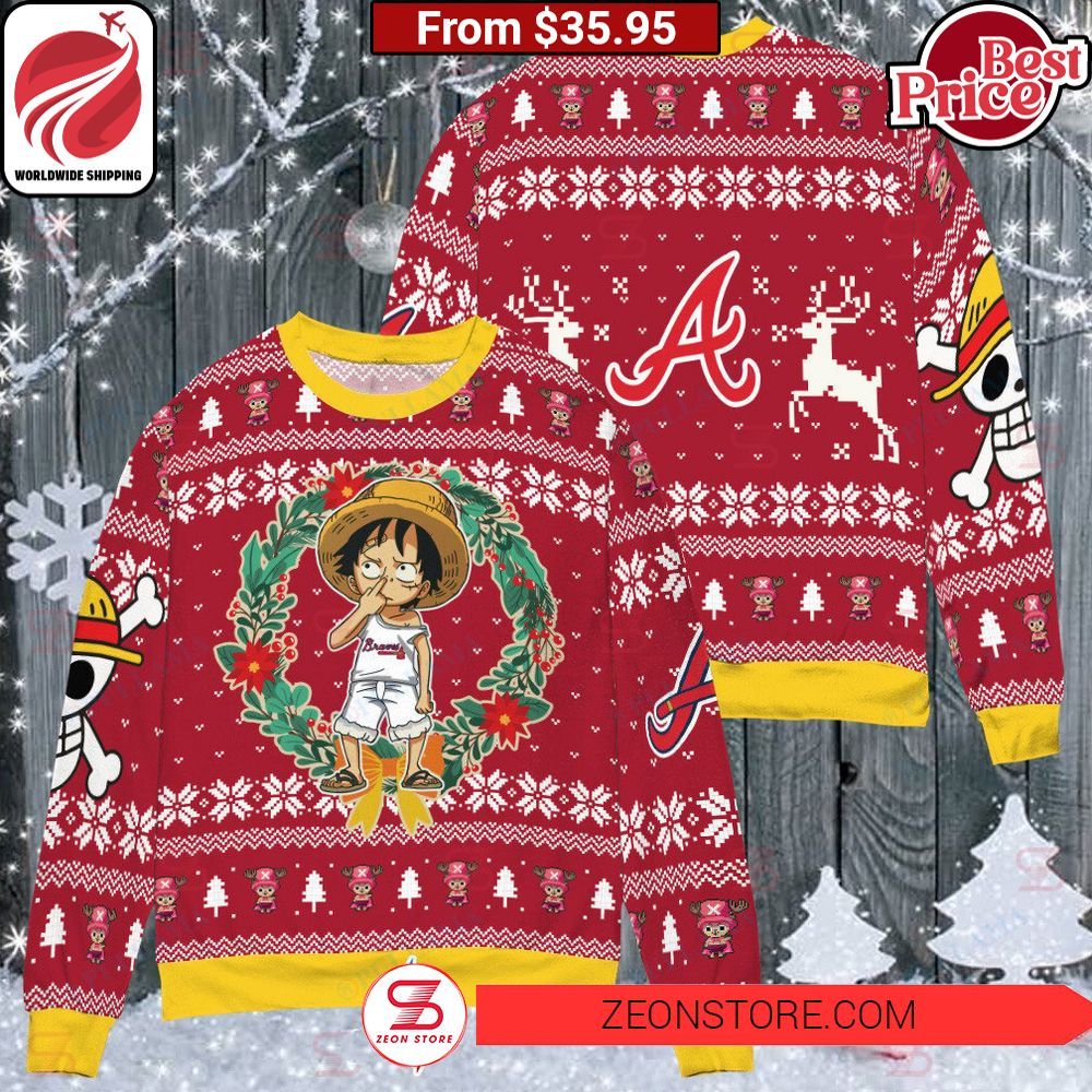 Atlanta Braves Luffy Christmas Sweater Rocking picture