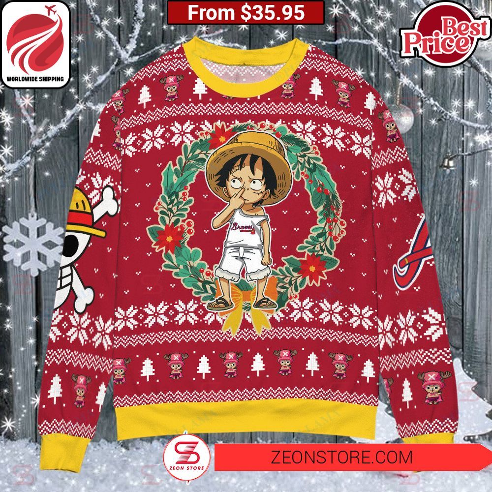 Atlanta Braves Luffy Christmas Sweater I am in love with your dress