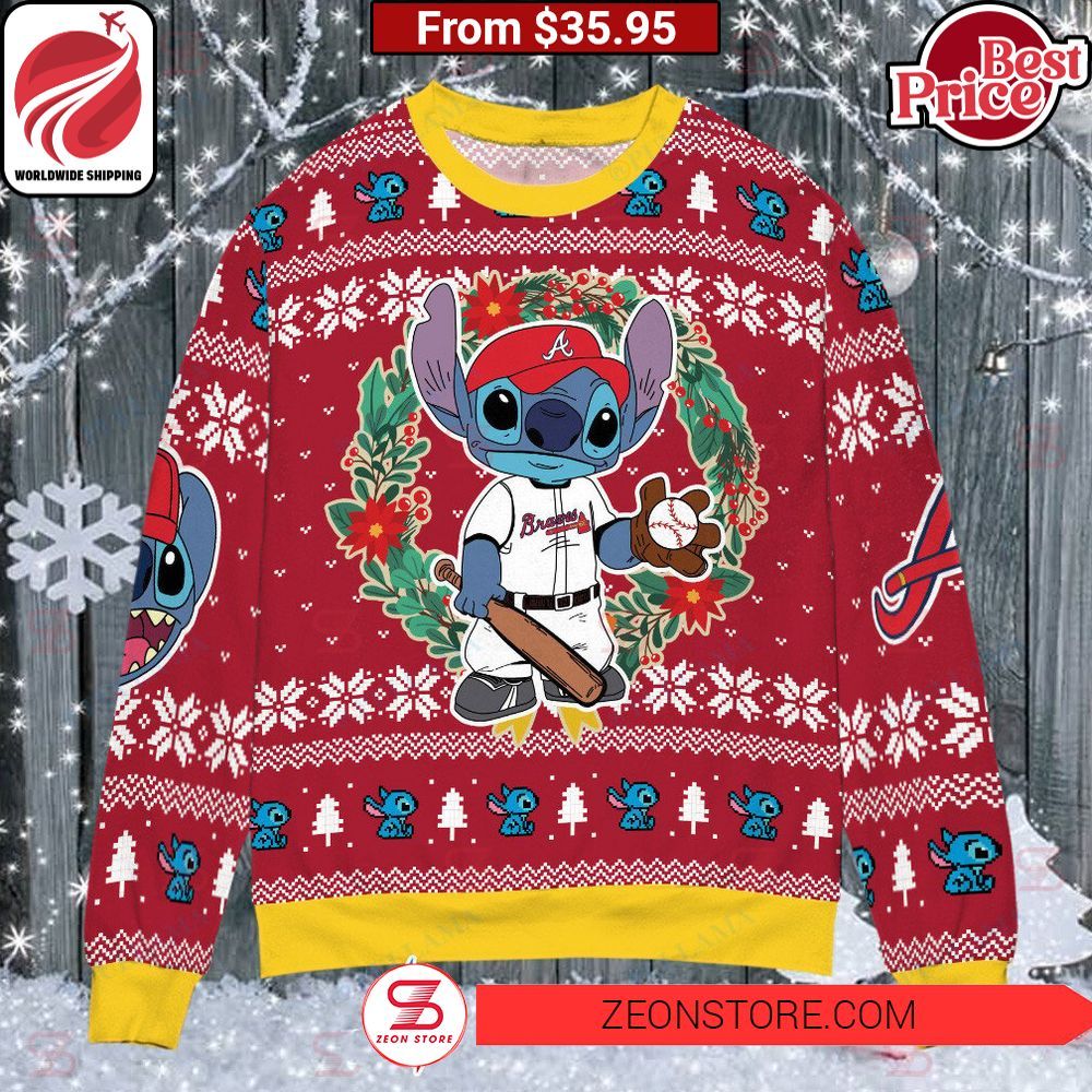 Atlanta Braves Stitch Christmas Sweater You look cheerful dear