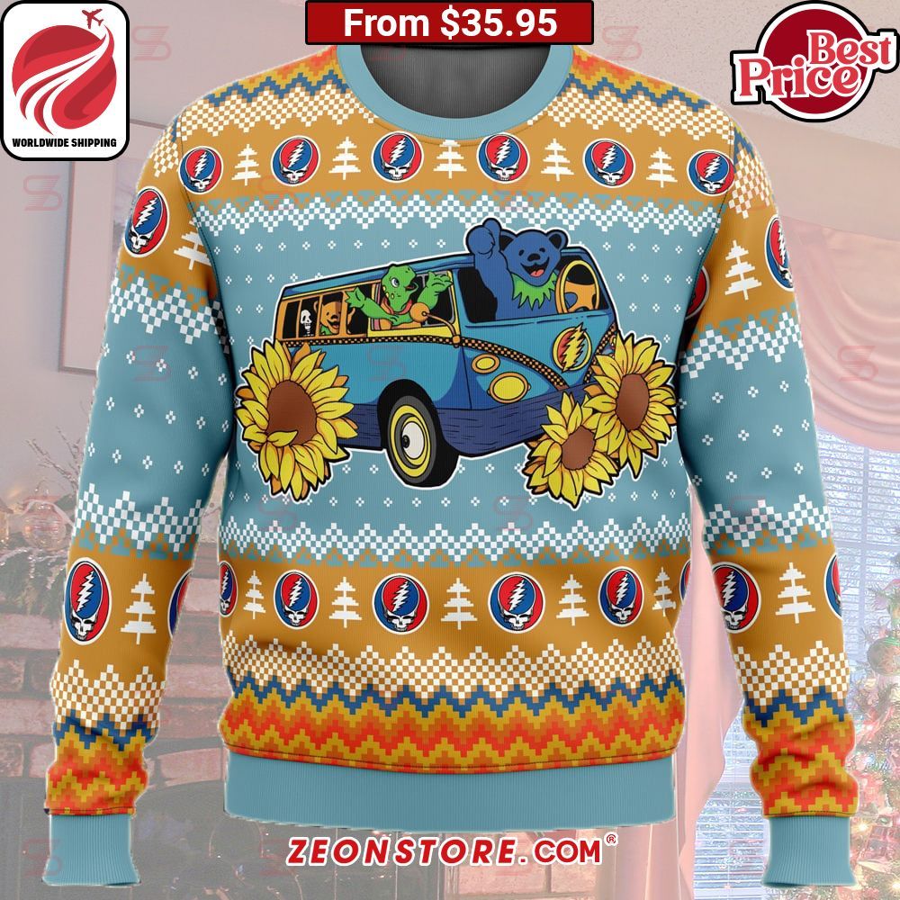 Grateful Dead Bus Animals Sunflower Sweater Rocking picture