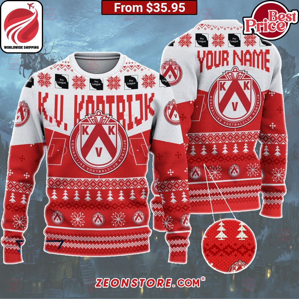 K.V. Kortrijk Custom Christmas Sweater Your face is glowing like a red rose