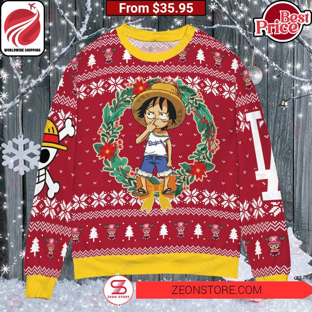 Los Angeles Dodgers Luffy Christmas Sweater Stand easy bro
