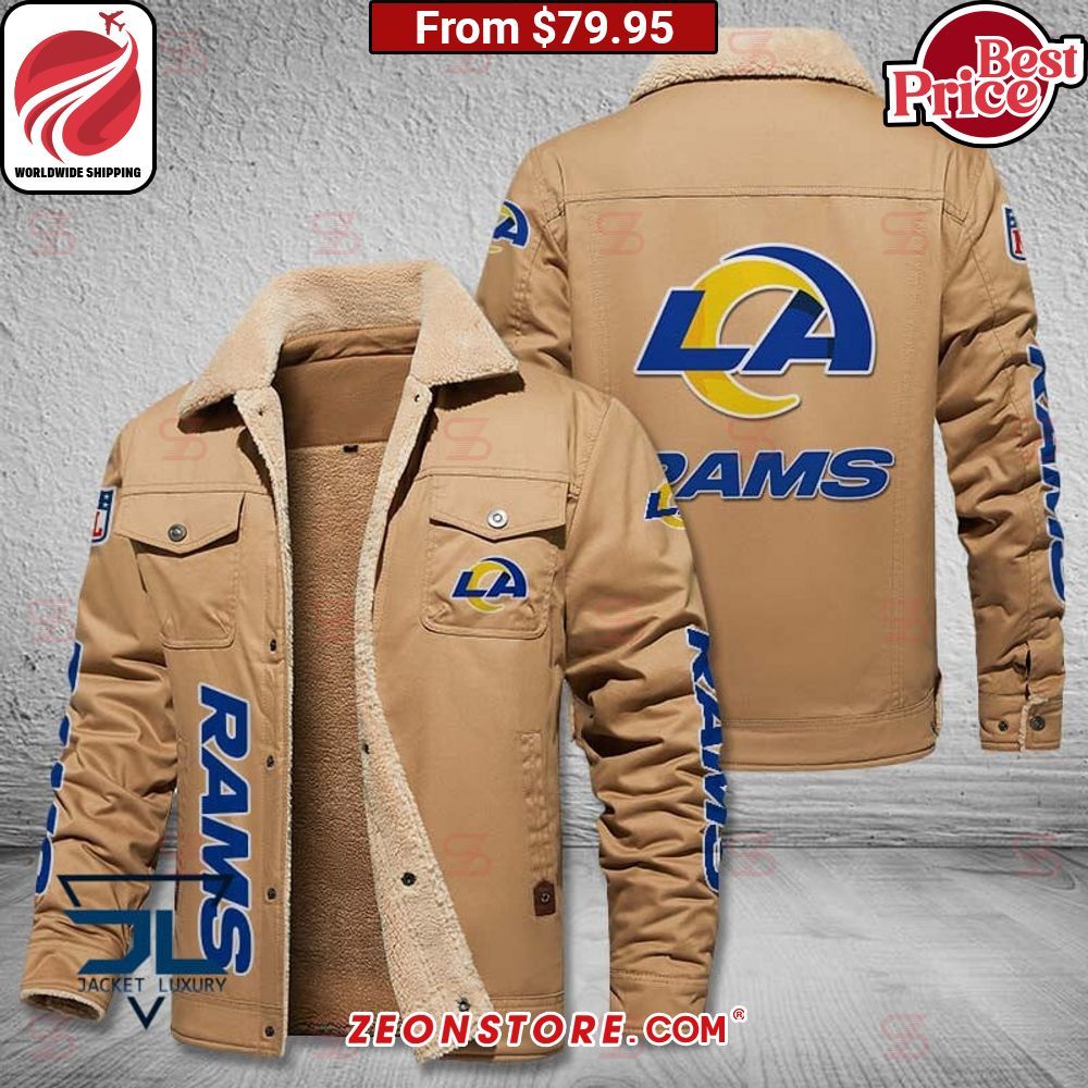 Los Angeles Rams Fleece Leather Jacket Rocking picture
