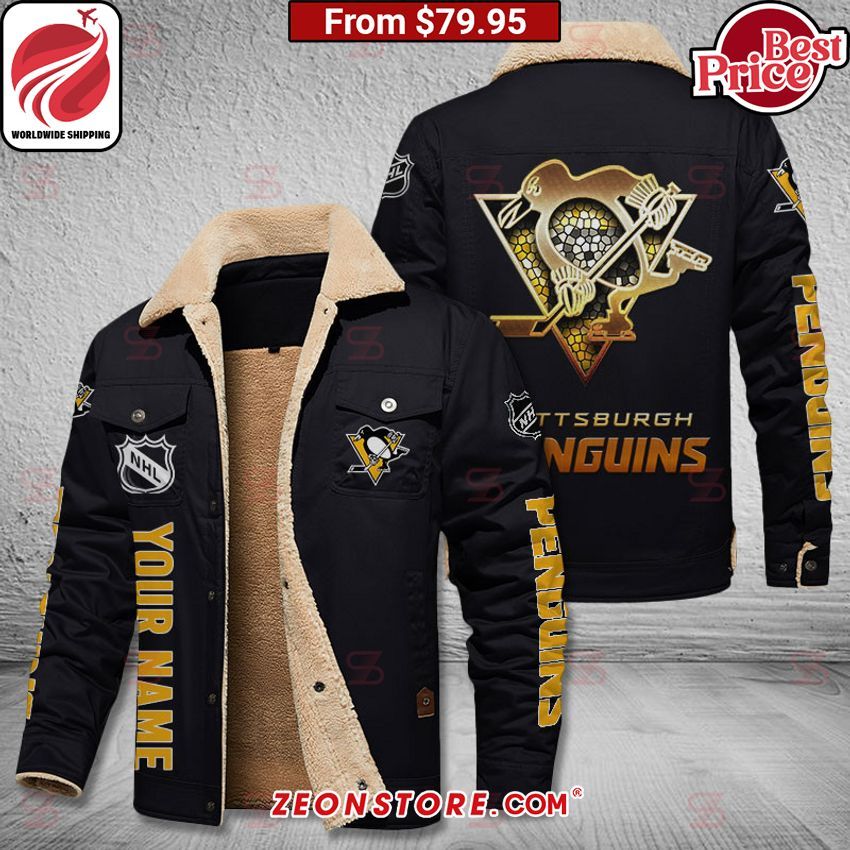 Pittsburgh Penguins Custom Fleece Leather Jacket