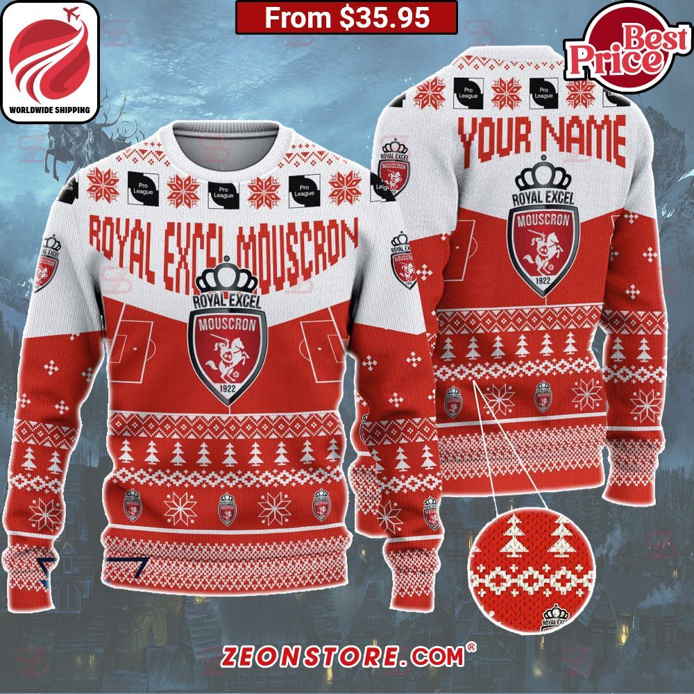 Royal Excel Mouscron Custom Christmas Sweater Studious look
