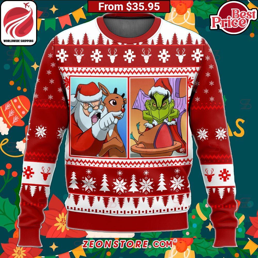 Santa Clause Grinch Yelling Meme Sweater