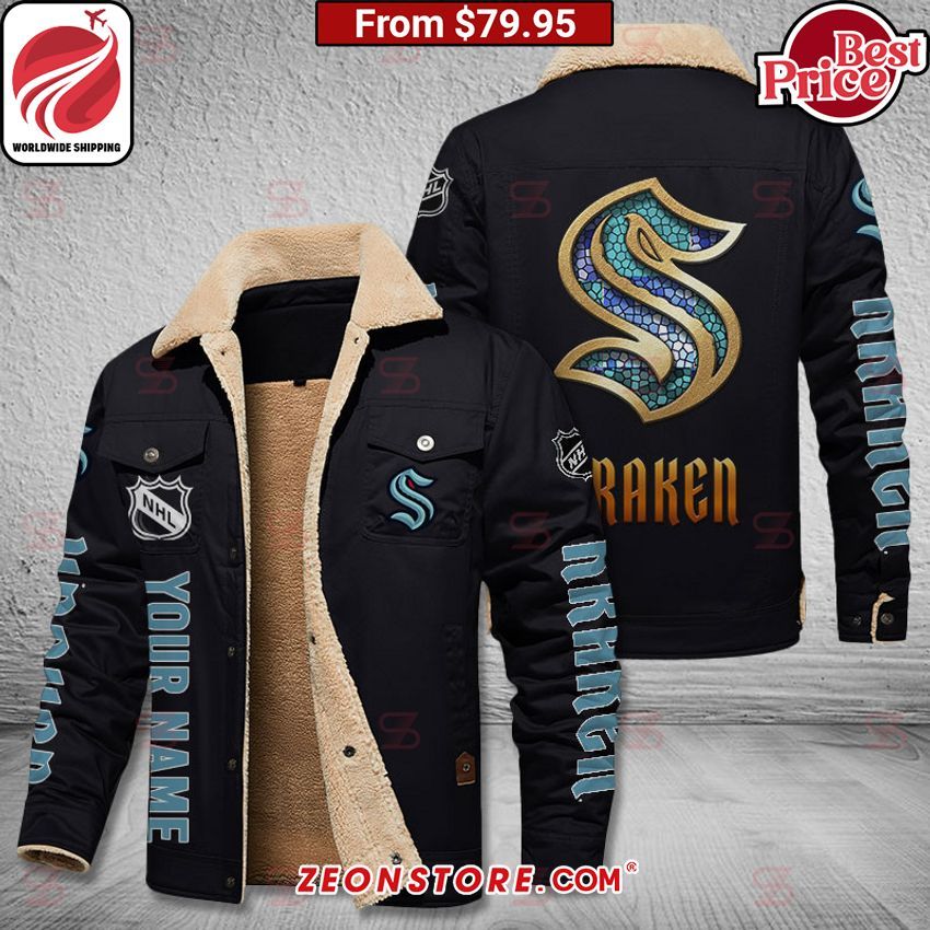 Seattle Kraken Custom Fleece Leather Jacket
