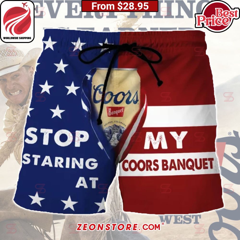 Stop Staring At My Coors Banquet US Flag Short Stand easy bro