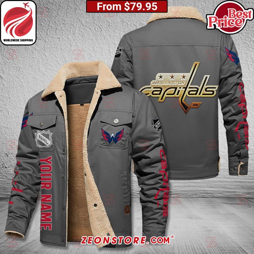 Washington Capitals Custom Fleece Leather Jacket