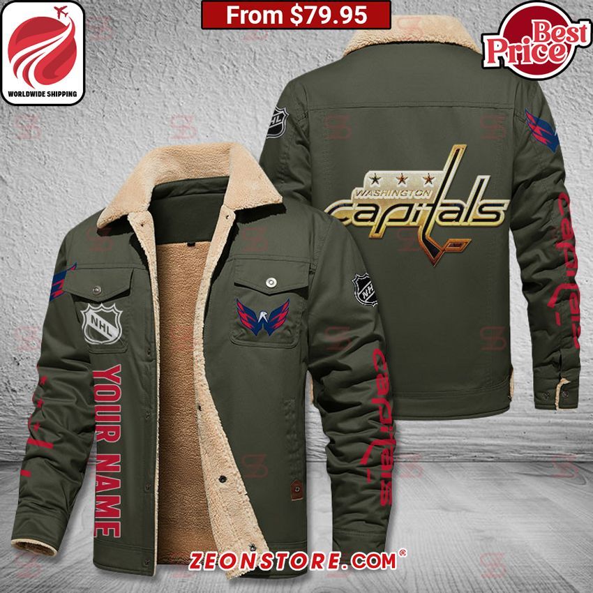 Washington Capitals Custom Fleece Leather Jacket